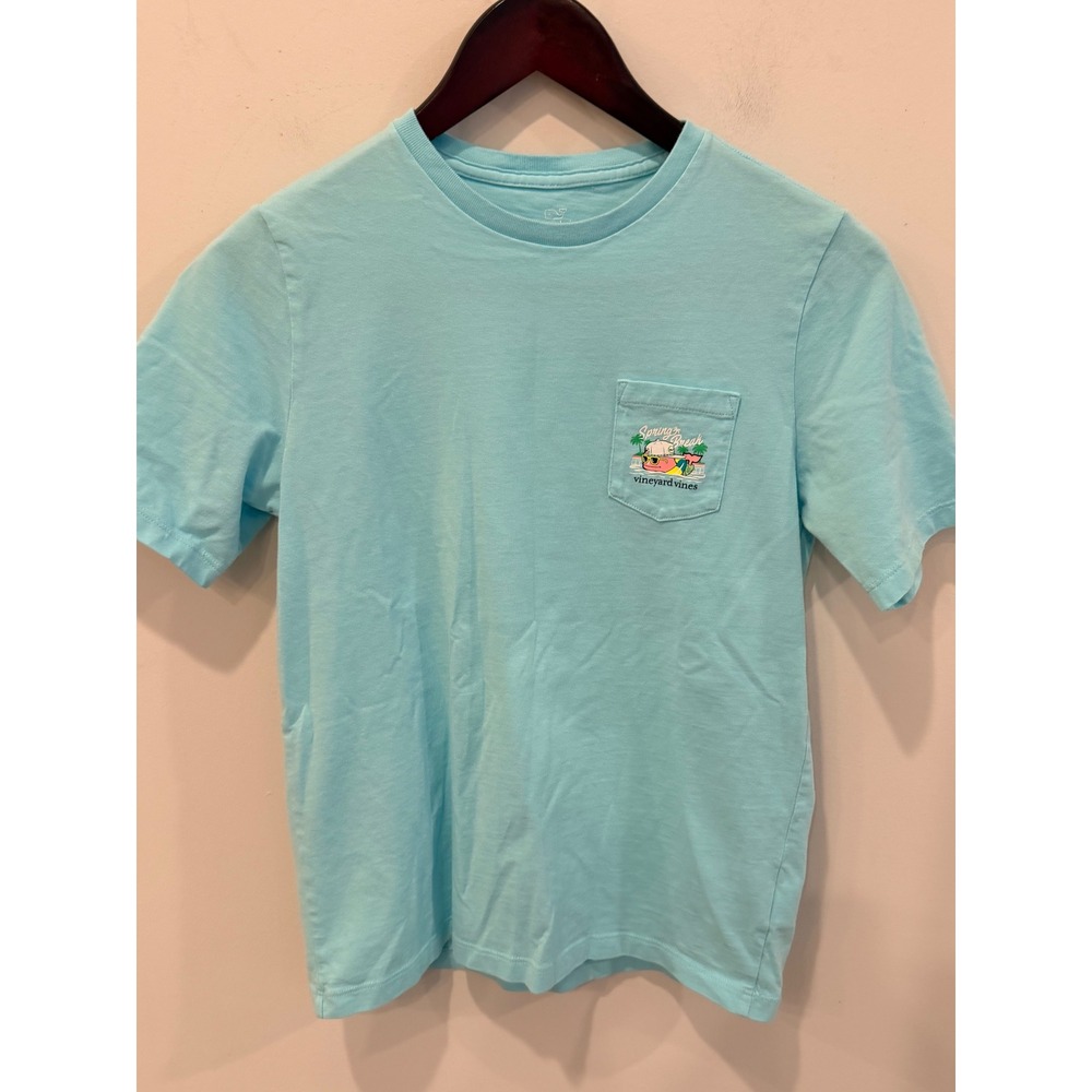 Vineyard Vines Boys Medium 12-14 Spring Break Whale Pocket T-Shirt Blue NWOT